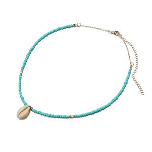 Cowrie seashell necklace turquoise beads choker
